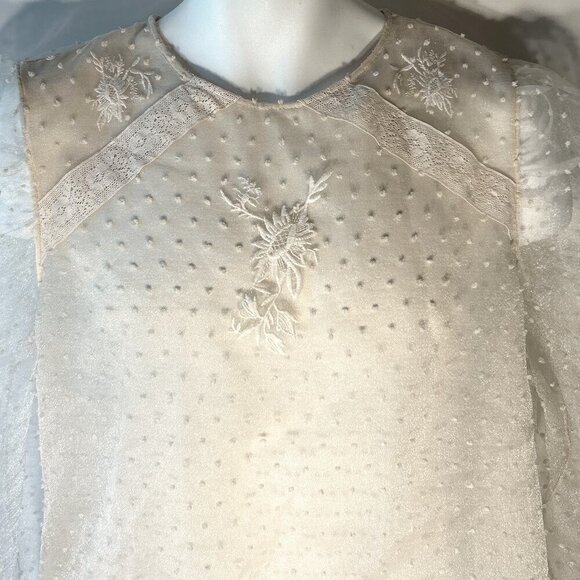 ZARA SZ XL Cream Swiss Dot Sheer Top Fairy Cottage Romantic Feminine Boho Glam - Picture 5 of 13